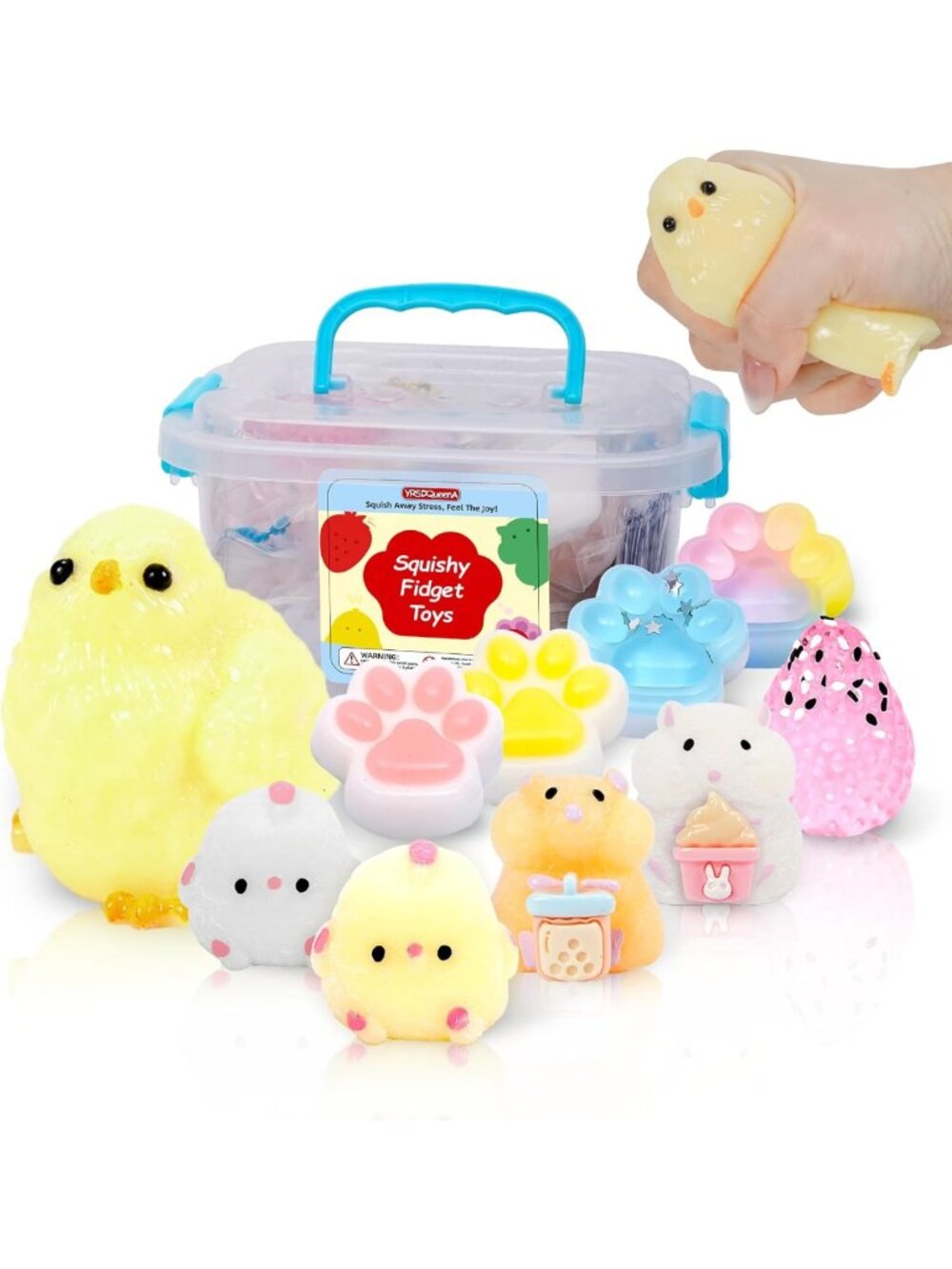 10 Pack Squishy Toys Set with Storage Box - Stress Relief Squeeze Fun!